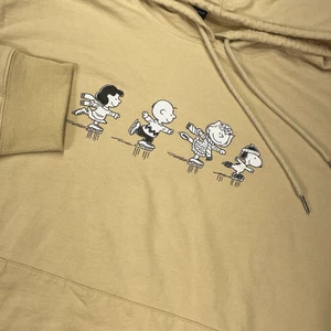 Peanuts Hoodie Beige Sweatshirt Terry Lined Snoopy Charlie Brown Gang Comic XL - Picture 1 of 10