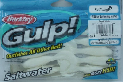 Berkley GSSM4-PW Gulp 4" Schwimmender Mullet Perlenweiß 10 Stück - Bild 1 von 3