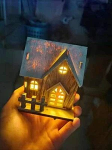 Miniature LED Lights Warm Wooden Mini Snow House DIY Home Gift Ornaments Decor - Picture 1 of 11