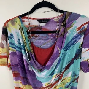Ardoise Womans Layer Look Drape Neckline Attached Necklace Top Size Medium Multi - Bild 1 von 7