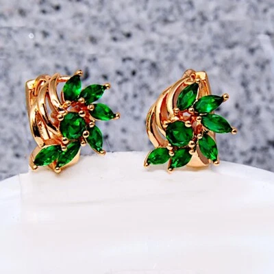Dameohrringe bildhübsch Ohrringe Blumen vergoldet Gold K18/750er grüne Smaragd 2 - Bild 1 von 3