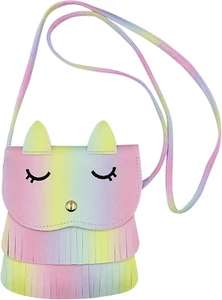Cat Tassel Shoulder Bag for Girls Kids Cute Rainbow Small Coin Purse Crossbody S - Picture 1 of 7