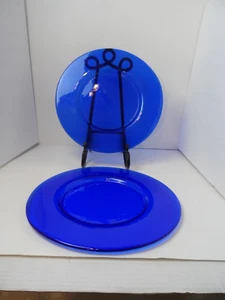 Vintage Thick Cobalt Blue Glass 13.5" Chop / Serving / Charger Platter- Lot of 2 - Picture 1 of 4