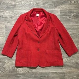 J.Jill Tweed Blazer Large Petite Wool Blend Two Button Jacket Red Autumn Holiday - Picture 1 of 7