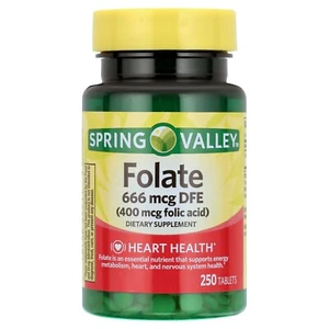 Spring Valley Folate Dietary Supplement Tablets, 400 Mcg, 250 Count - Picture 1 of 3