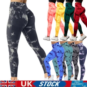 High Waist Tie Dye Leggings Womens Pants Yoga Workout Sport Gym Scrunch Trousers - Picture 1 of 30
