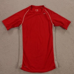 VTG Nike Shirt Boys M Red Gray Polyester Spandex Knit Fit Dry Youth - Picture 1 of 12