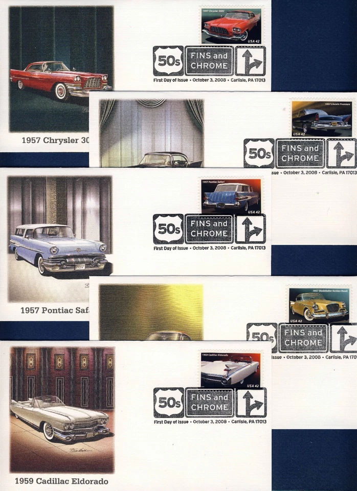 US 2008 Fins and Chrome . 5 First Day Covers . Fleetwood Cachet - Image 1 of 1