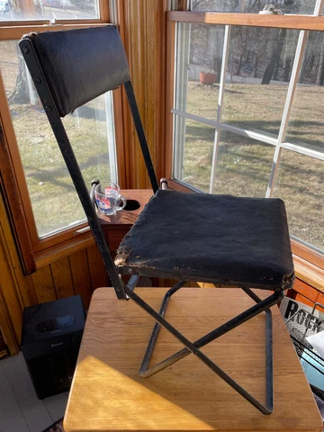 Small Sturdy Antique Folding Up Chair, Metal, Camping / Military ? Cover