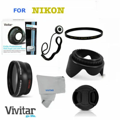 FISHEYE LENS + UV Filter & CAP STRING + HOOD FOR NIKON D3300 D3200 D3100 D90 - Image 1 of 4