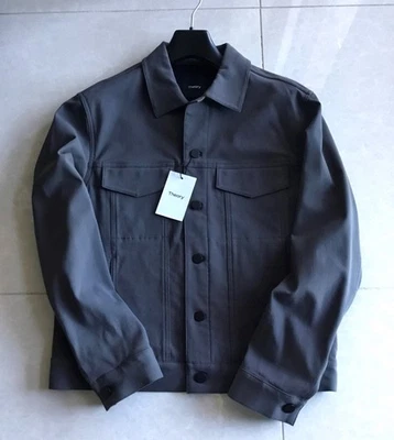 $325 THEORY Dark Gray RIVER NEOTERIC TWILL Cotton Nylon Denim Trucker Jacket M - Image 1 of 4