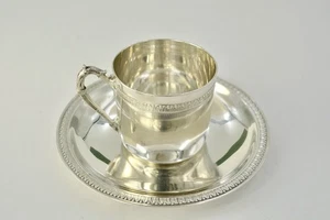 Antique French Sterling Silver Coffee Cup and Saucer Louis XV Minerva Mark c1900 - Picture 1 of 12
