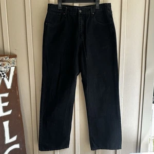 Pantalones de mezclilla para hombre Phat Farm negros de pierna ancha hip hop Y2K 36 X 33 holgados patinador usados en excelente estado - Imagen 1 de 5