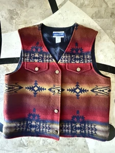 VTG USA Made Pendleton Indian Print BROWN Wool Women’s Waistcoat Vest SIZE 4 - Picture 1 of 8