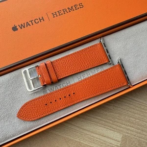 Hermes Apple Watch 46mm Orange Leather Band Series 10 Used Compatible - Picture 1 of 6
