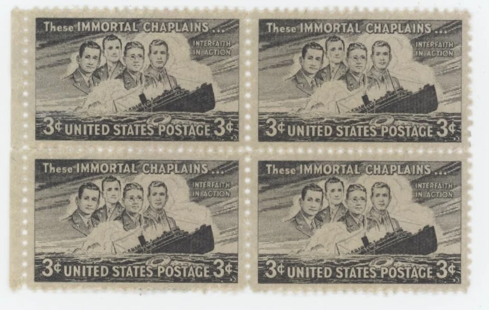 1948 -Four IMMORTAL CHAPLAINS - Block of Four Vintage U.S. 3 cent Postage Stamps - Image 1 of 1