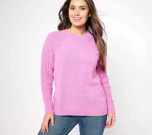 SusanGraver Crewneck Sweater with Novelty Stitch Sleeve,Dark Orchid Small A61868 - Picture 1 of 6