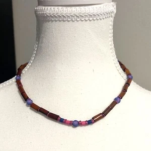 Brown Wood and Pink Cork Beads Choker Necklace - Picture 1 of 8
