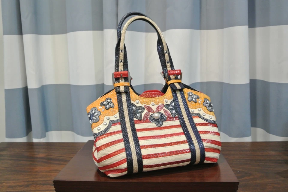 Tosca Blu Snake/Exotic Leather Red White Blue Stripes Americana Patriotic USA - Image 1 of 4