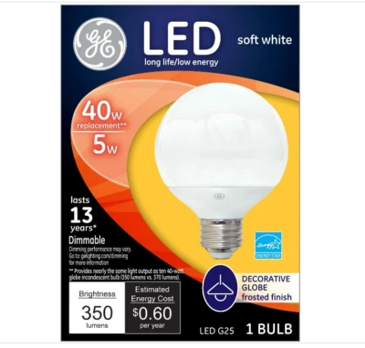 GE LED Soft White 40w Decorative Globe Dimmable Medium Base Frosted Finish Bulb - Image 1 of 2