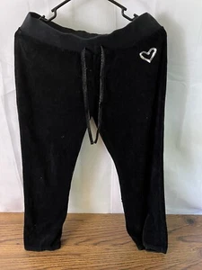 SO Juniors Black Velvet Flare Leggings XL16 Rhinestone Heart Y2K Soft Stretch - Picture 1 of 2