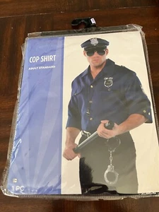 Mens Police Cop Shirt Halloween Cosplay Adult Up To Size 44 Blue NEW - Picture 1 of 2