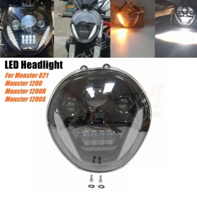 12V Motorcycle LED Headlight Front Lamp For Ducati Monster 821 1200 1200S 1200R - Image 1 of 4