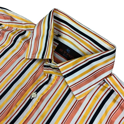 ETRO Men's Cotton L/S Button Shirt Yellow/Red/Black/Pink Stripe • Italy • 44 - Image 1 of 4