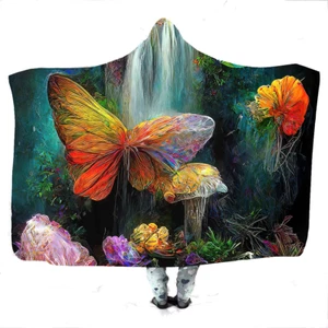 Butterflies In A Fluorescent Forest Hooded Blanket #19 - Picture 1 of 8