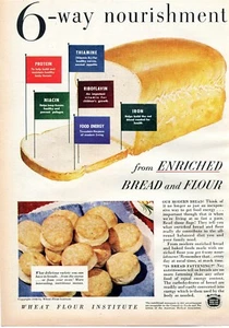 1948 Print Ad of Wheat Flour Institute Enriched Bread & Flour 6-way nourishment - Picture 1 of 2