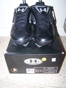 UNDER ARMOUR NIB Black/Silver Bomber Low ST Metal Baseball Cleats Shoes sz 12.5 - Picture 1 of 9