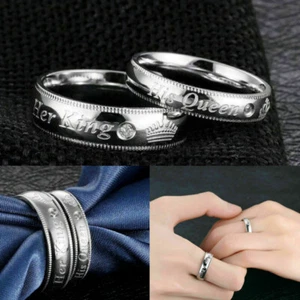 S925 Her King His Queen Couple Rings Set Matching Rings Valentine's Day Gifts - Picture 1 of 9