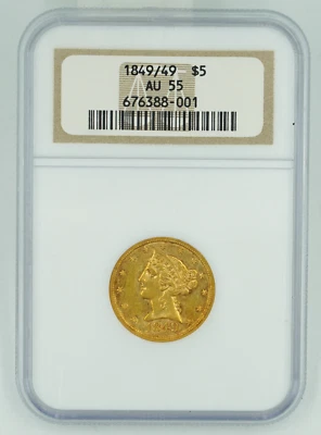 1849/49 NGC AU55 $5 Gold Liberty Half Eagle - Image 1 of 3