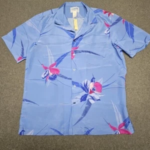 ROYAL PALM Vintage Hawaiian Shirt Men Large Blue White Pink Floral Button Up NWT - Picture 1 of 5
