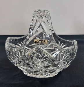 Lead Cut Crystal Basket By Irena Poland Hand Cut Vintage Pinwheel  & Star 16cm - Picture 1 of 9