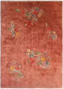 Rare Antique Art Deco Rug Antique Chinese 6X9 Rug 178x 262cm Pink C.1930 - Picture 1 of 10