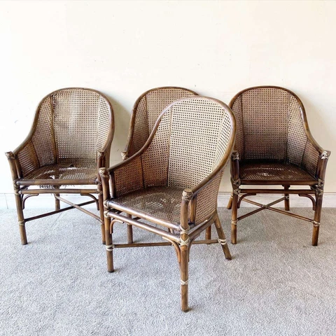 Bohemian Bamboo and Cane Arm Chairs by McGuire - Set of 4 Cover