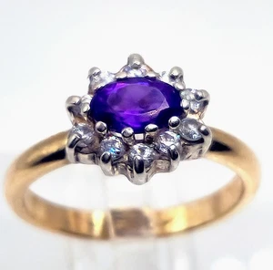 9ct Gold Amethyst & Clear Stone Ring – 2.45g – Hallmarked - Size J - Picture 1 of 12
