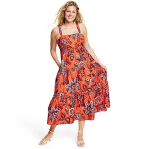 Vestido midi RHODE x Target estampado floral frondoso en capas naranja para mujer XXL - Imagen 1 de 10