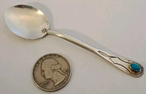 VINTAGE Sterlingsilber Türkis Handarbeit 3,8" Navajo handgestempelt Löffel - Bild 1 von 6