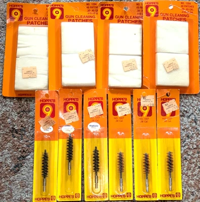 10 Pice Lot ~ Hoppe’s  .38 Caliber Bore Brushes and Gun Cleaning Patches ~ NOS - Image 1 of 4