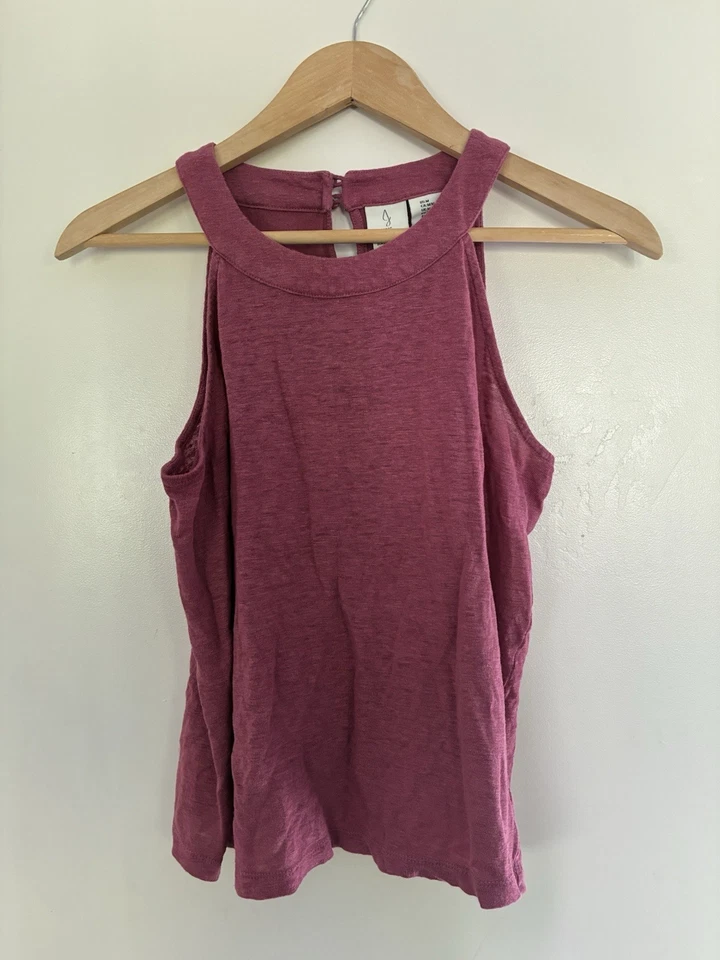 Женская однотонная бордовая прозрачная 100% льняная майка без рукавов с круглым вырезом Joie M - Изображение 1 из 4