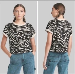 Wild Fable Crop Top Women's Zebra Animal Print Shirt Roll Cuff Size XL - Bild 1 von 7