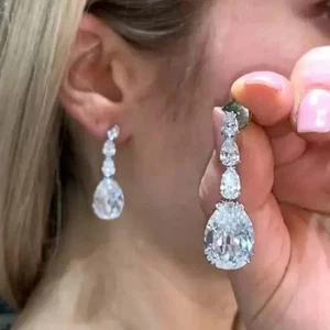 Ohrringe 4 kt Birne Lab Created Diamant Hochzeit Geschenke Ohrhänger 14 K Weißgold vergoldet - Bild 1 von 4