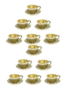 Taza y platillo de latón tradicional hecho a mano para té y café 150 ml cada juego de 12 - Imagen 1 de 5