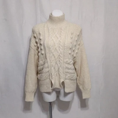 Zara Cable Knit Pompom High Neck Pullover Sweater Medium Cozy Trendy Fall Winter - Image 1 of 4