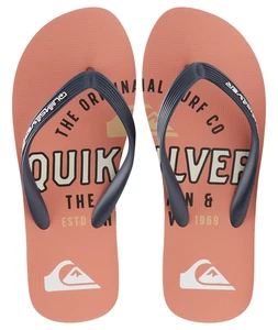 QUIKSILVER MENS FLIP FLOPS.NEW JAVA ART WORDMARK SURF BEACH THONGS SANDALS S24 - Picture 1 of 3