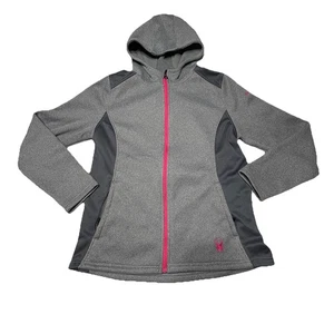 Spyder Damen große Waffelstrick Fleece gefütterte Jacke grau pink durchgehender Reißverschluss Kapuze - Bild 1 von 14