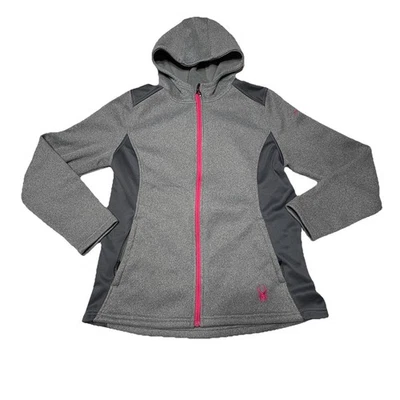 Spyder Women's Large Waffle Knit Fleece Lined Jacket Gray Pink Full Zip Hooded - Image 1 of 4