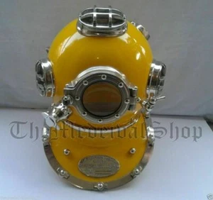 Casco de buceo marino vintage Mark V amarillo casco de buceo azul marino de aguas profundas - Imagen 1 de 2